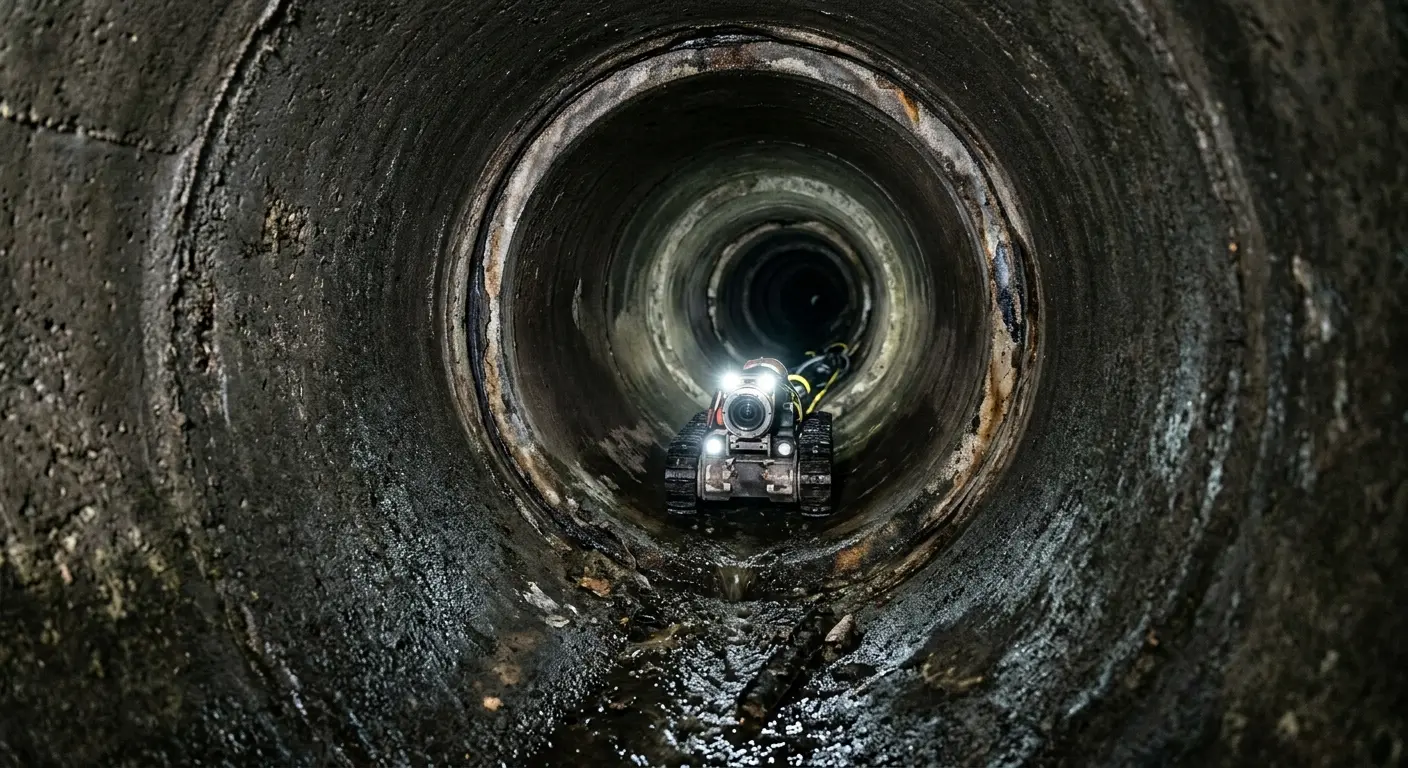 Robotic sewer camera inspecting pipe interior for Sewer Line Repair in Suwanee